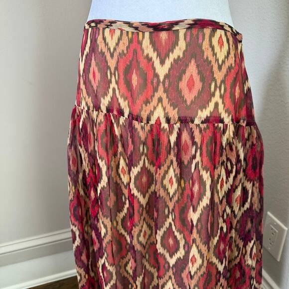 Valerie Stevens 100% Silk Maxi Skirt Sz 16 Ikat Print Fall Boho Lined Long Skirt - Picture 2 of 7